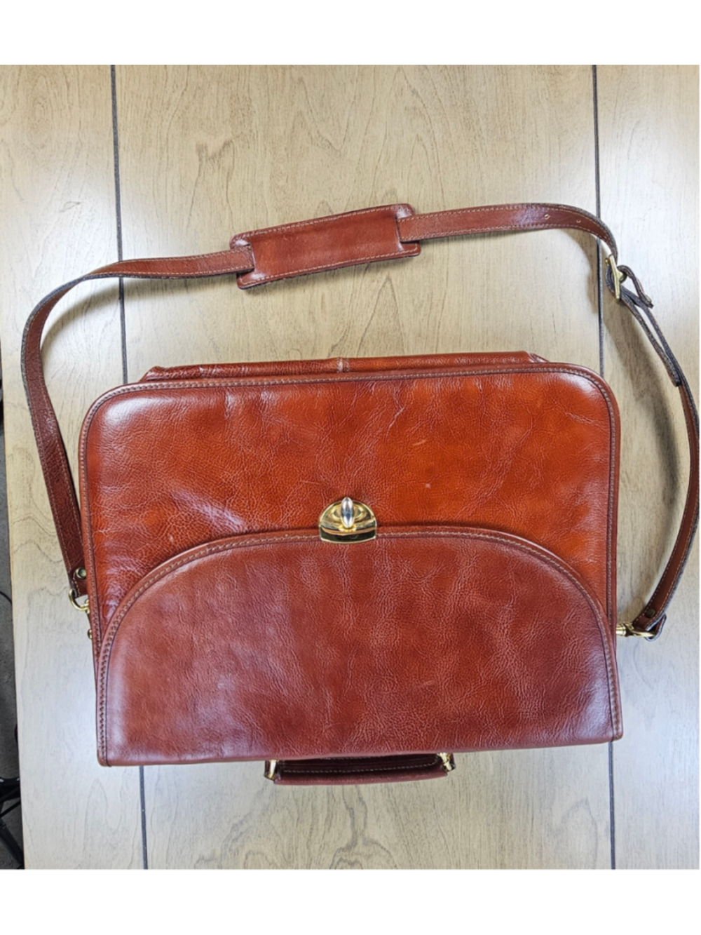 Jack Georges Vintage Leather Briefcase Brown Made USA Shoulder Strap Brass
